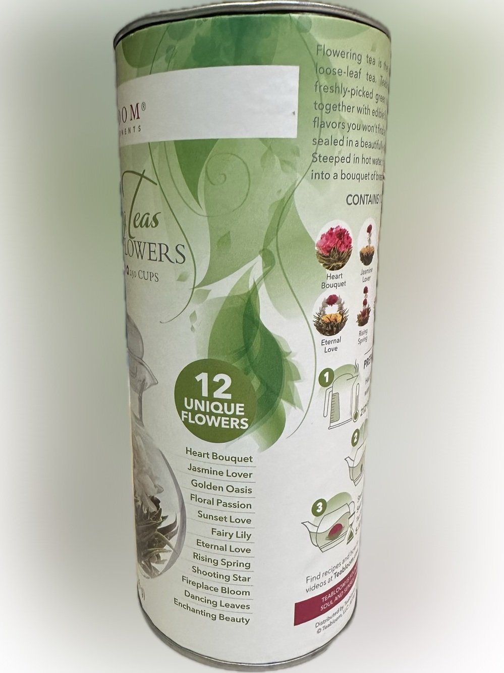 2020 TEABLOOM FLOWERING GREEN TEA FLOWERS 11 CT COLLECTIBLE TIN HEALTHY HOT COLD - Picture 2 of 12